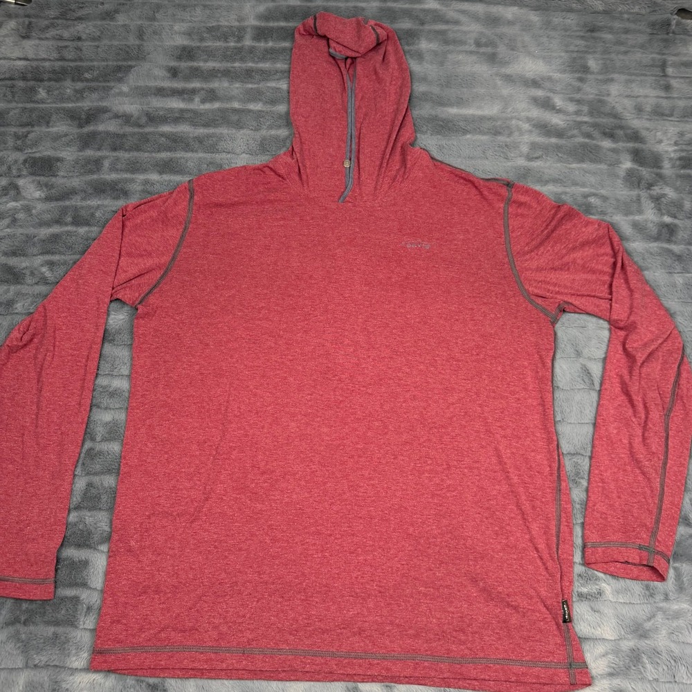 Orvis Trout Bum Mens Large Red Heathered Hoodie Long Sleeve Pullover RN 70534